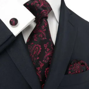 Black and Red Paisley Necktie Set JPM18660