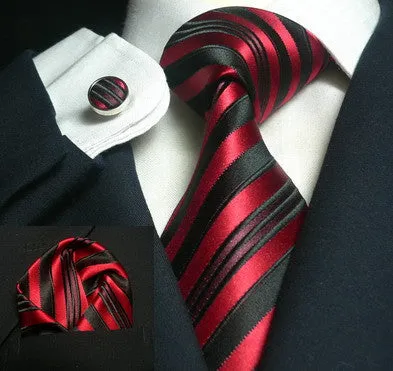 Black and Red Stripe Necktie Set JPM18636