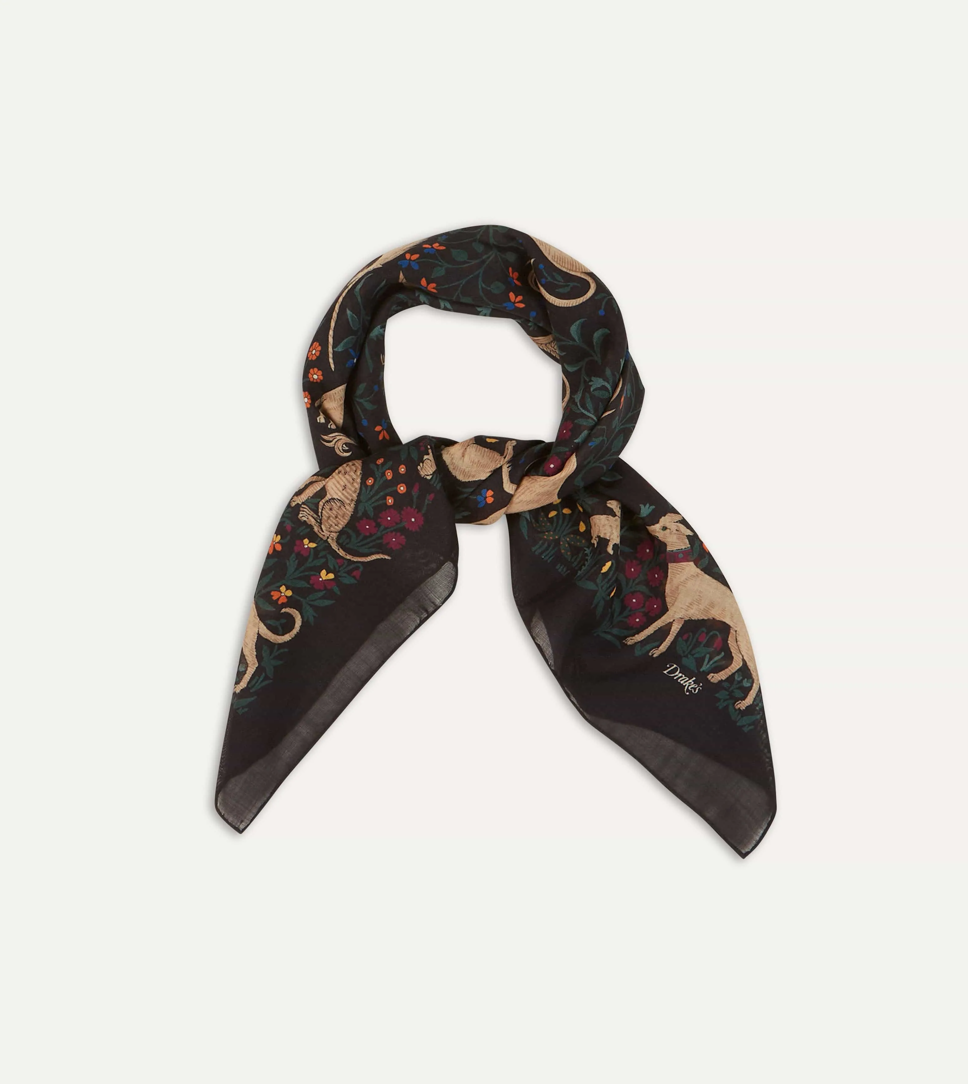 Black Unicorn Print Wool-Silk Square Scarf