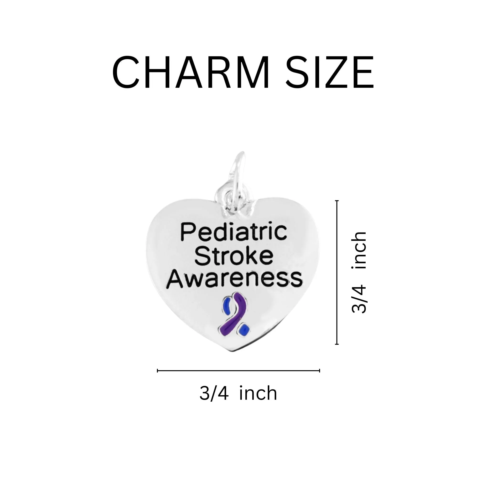 Blue & Purple Ribbon Heart Charm Pediatric Stroke Awareness Chunky Bracelets