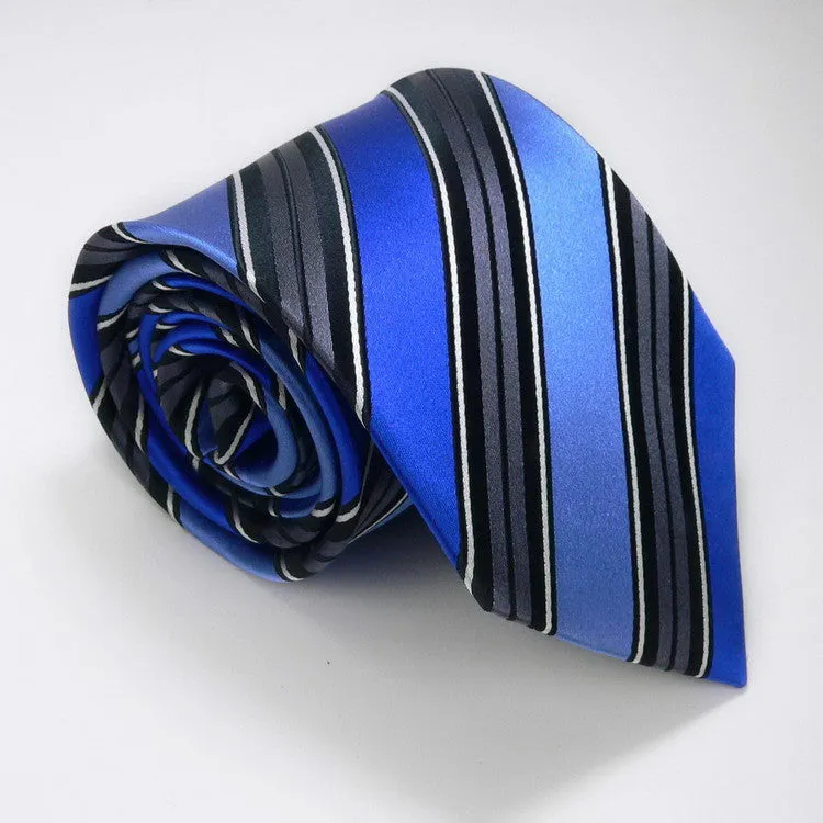 Blue and Black Stripe Silk Necktie Set JPM69H