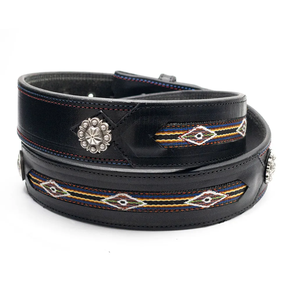 Blue Hitched Inlay Leather Belt Straps