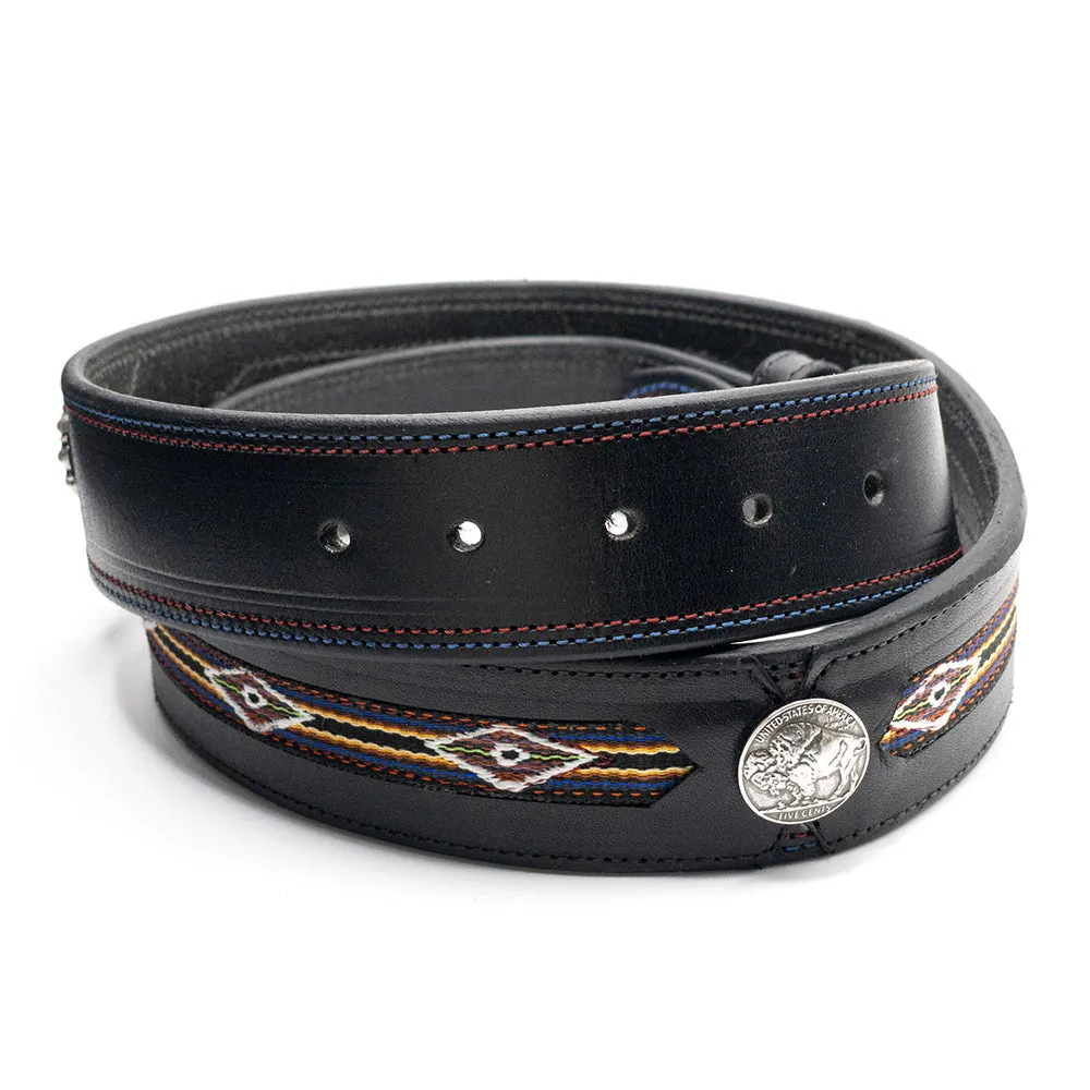 Blue Hitched Inlay Leather Belt Straps