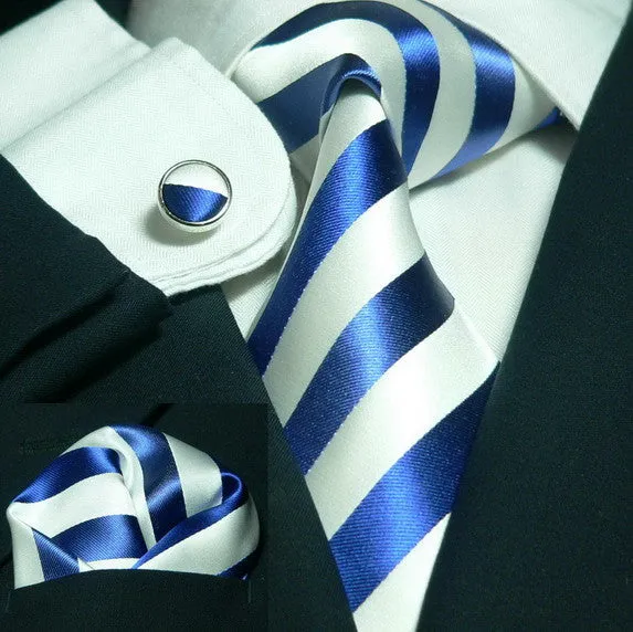 Blue White Stripe Necktie Set JPM1891A