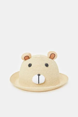 Boys Beige Character Embellished Fedora Hats