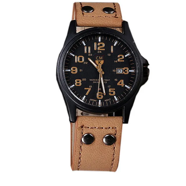 Brand men watch New mans clock Men's Date Leather Strap watches Sport Quartz Military Wristwatch relatio masculine 4 color