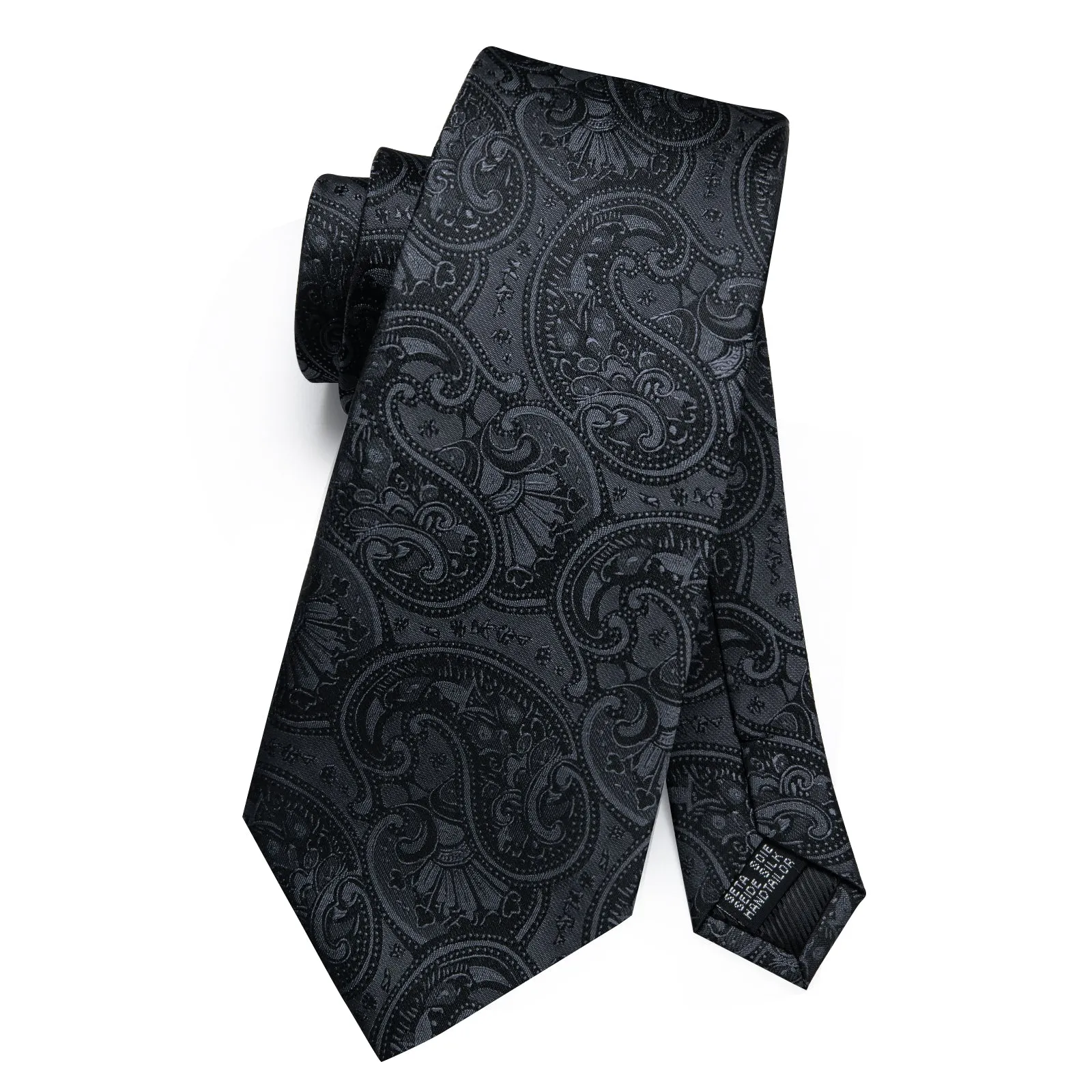 Bright Black Paisley Tie Hanky Cufflinks Set