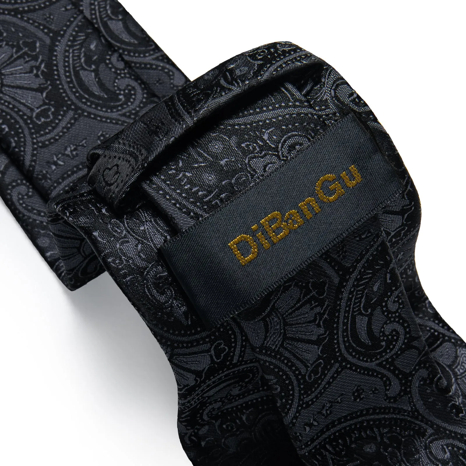 Bright Black Paisley Tie Hanky Cufflinks Set