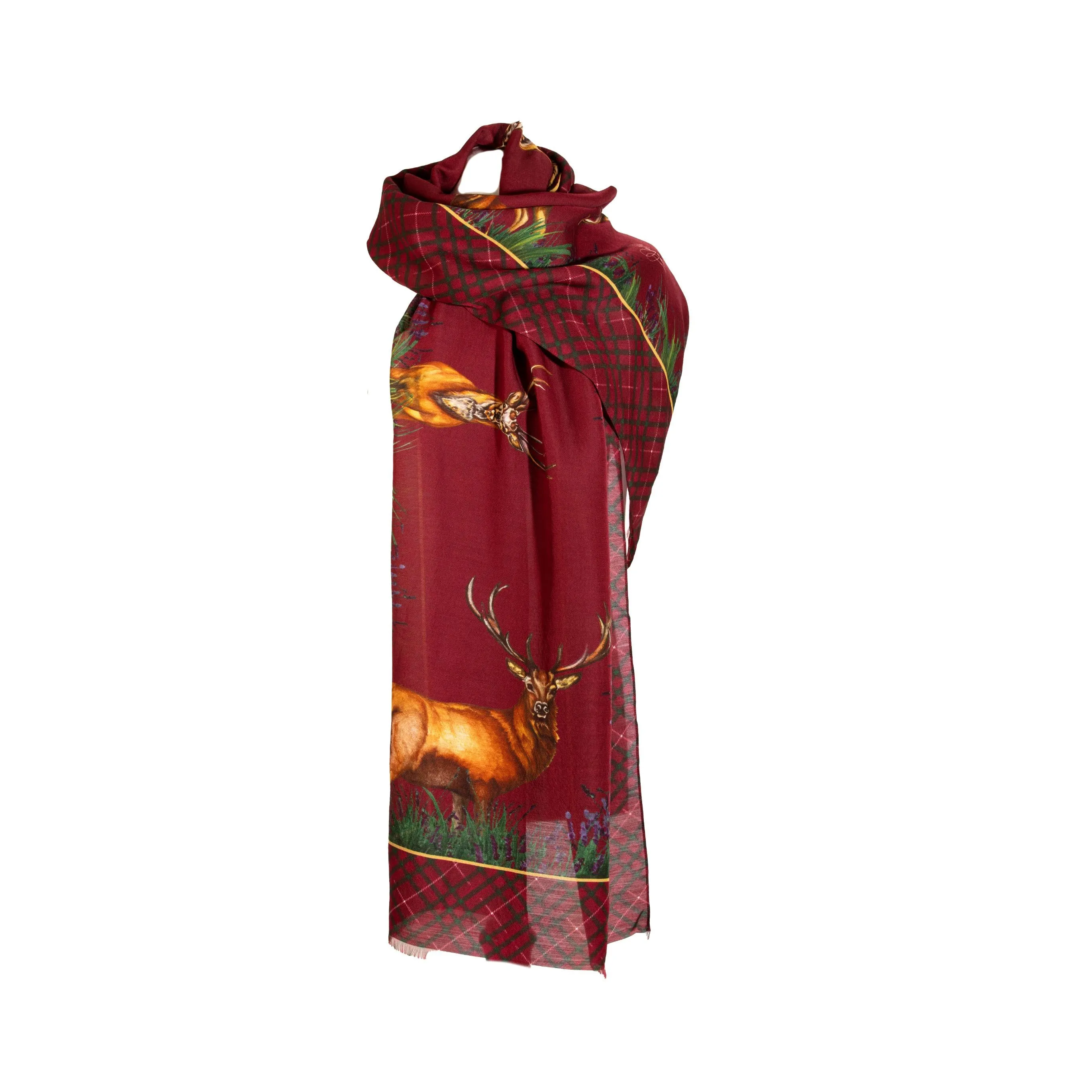 Caledonia Holly Berry Red Wool Silk Wrap Scarf