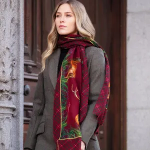 Caledonia Holly Berry Red Wool Silk Wrap Scarf