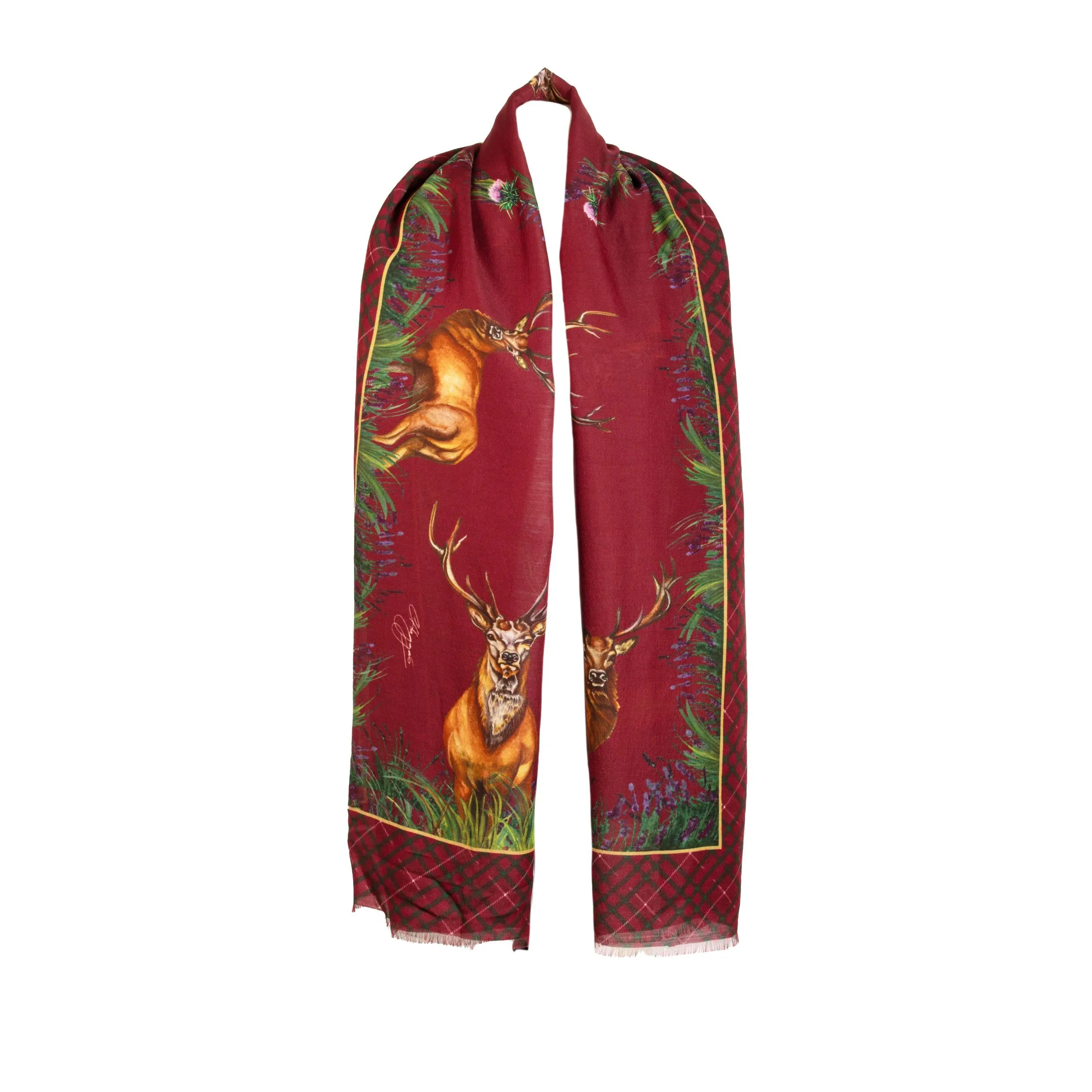 Caledonia Holly Berry Red Wool Silk Wrap Scarf