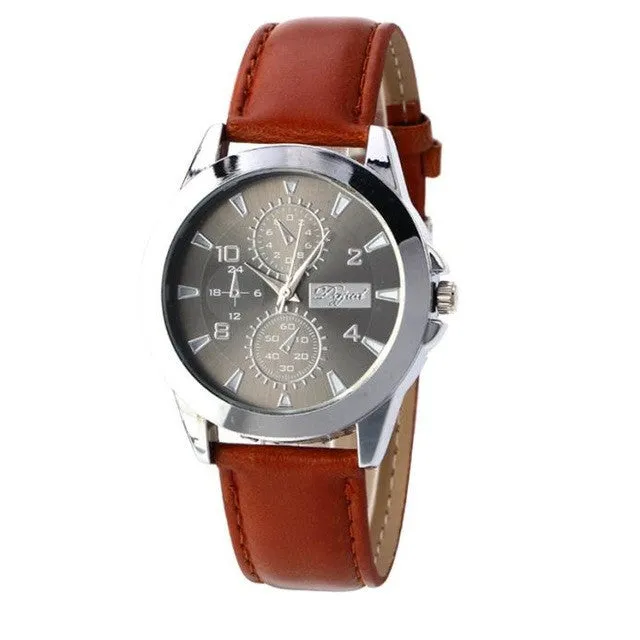 Casual Women Men Watch Three Areas Full Chronograph Roman Numerals Leather Band Analog Round Case Quartz Business Wrist Watch