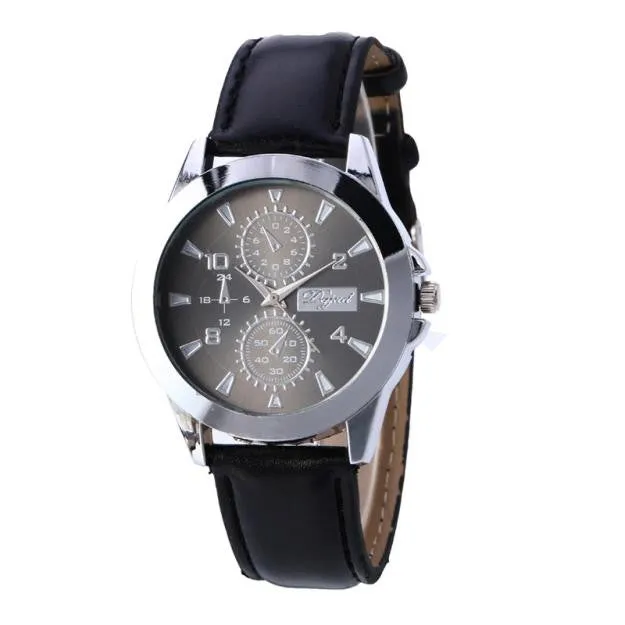 Casual Women Men Watch Three Areas Full Chronograph Roman Numerals Leather Band Analog Round Case Quartz Business Wrist Watch