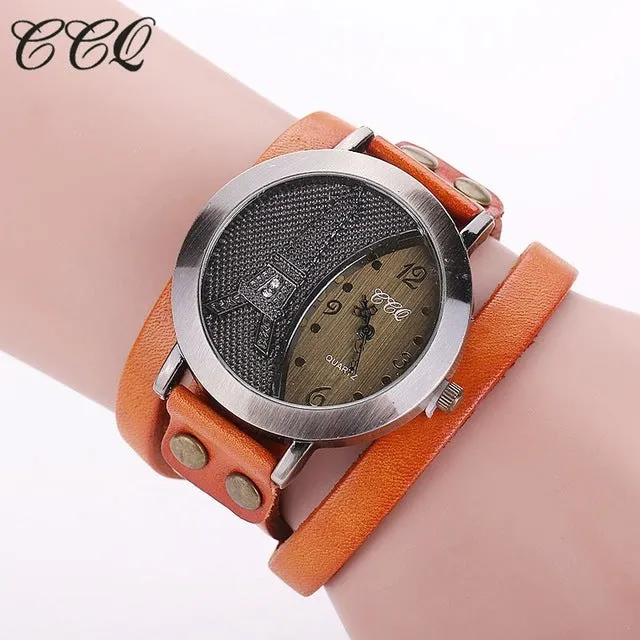 CCQ Brand Vintage Tower Watch Genuine Leather Bracelet Watches Casual Women WristWatch Quartz Watch Relogio Feminino 1292