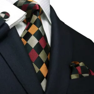 Checked Orange,Brown Black Necktie Set  JPM18458