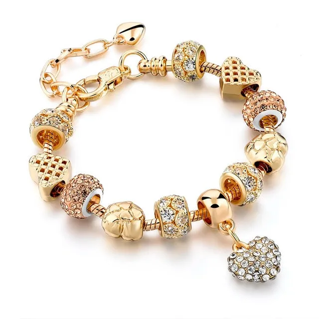 CHICVIE Gifts Gold color Crystal Heart Charm Bracelets & Bangles for Women Trendy Bracelet Femme Jewelry Sbr160056