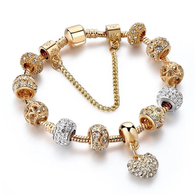 CHICVIE Gifts Gold color Crystal Heart Charm Bracelets & Bangles for Women Trendy Bracelet Femme Jewelry Sbr160056