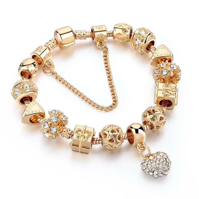 CHICVIE Gifts Gold color Crystal Heart Charm Bracelets & Bangles for Women Trendy Bracelet Femme Jewelry Sbr160056