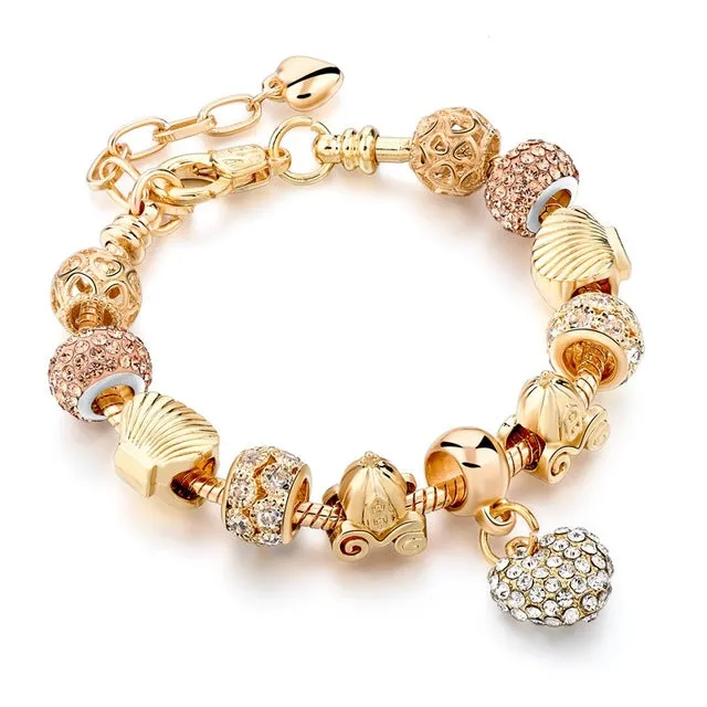 CHICVIE Gifts Gold color Crystal Heart Charm Bracelets & Bangles for Women Trendy Bracelet Femme Jewelry Sbr160056