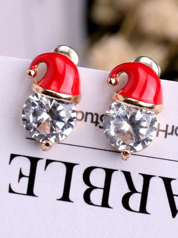 Christmas Earrings Inlaid with Zircon Christmas Party Santa Claus Studs