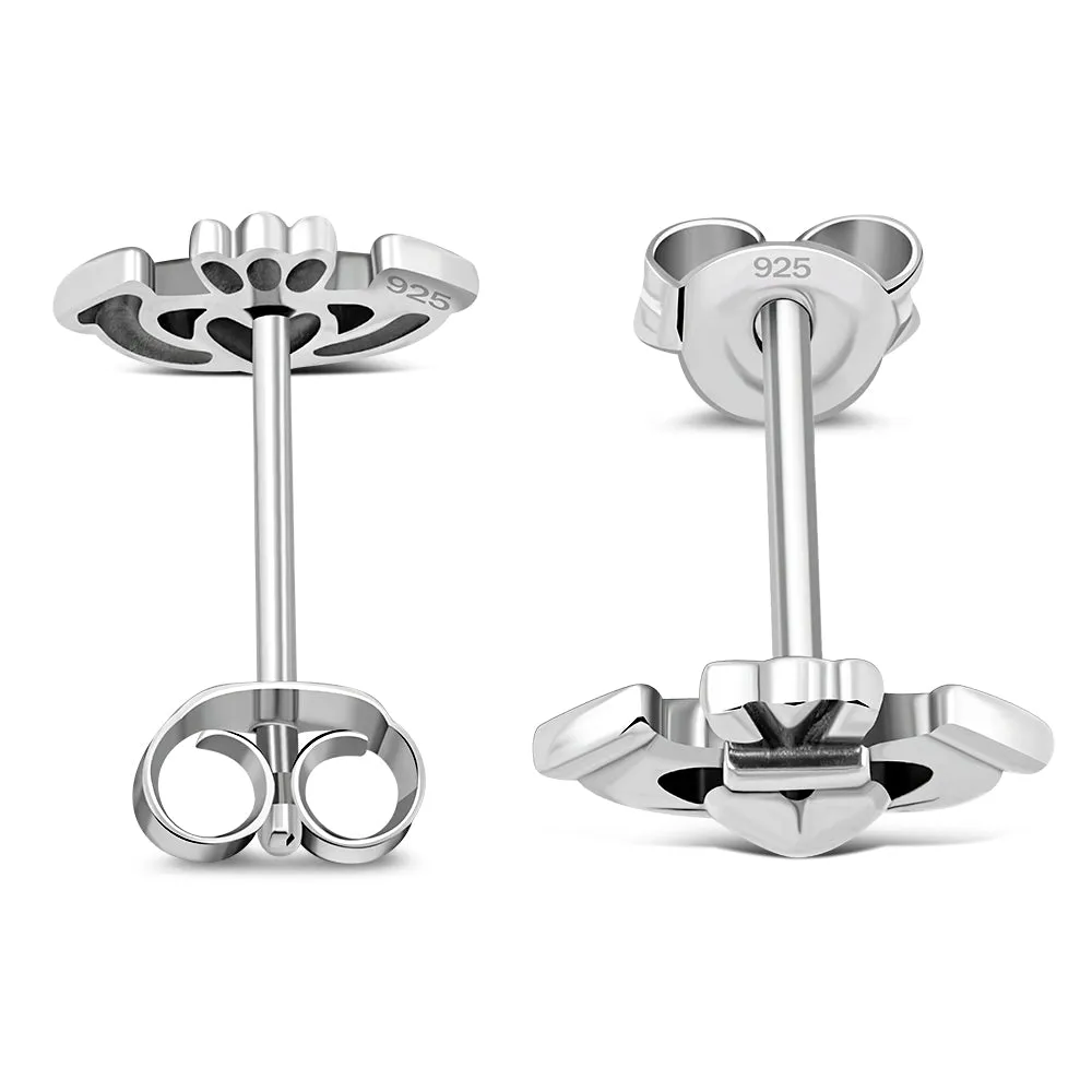 Claddagh Stud Plain Solid Silver Earrings