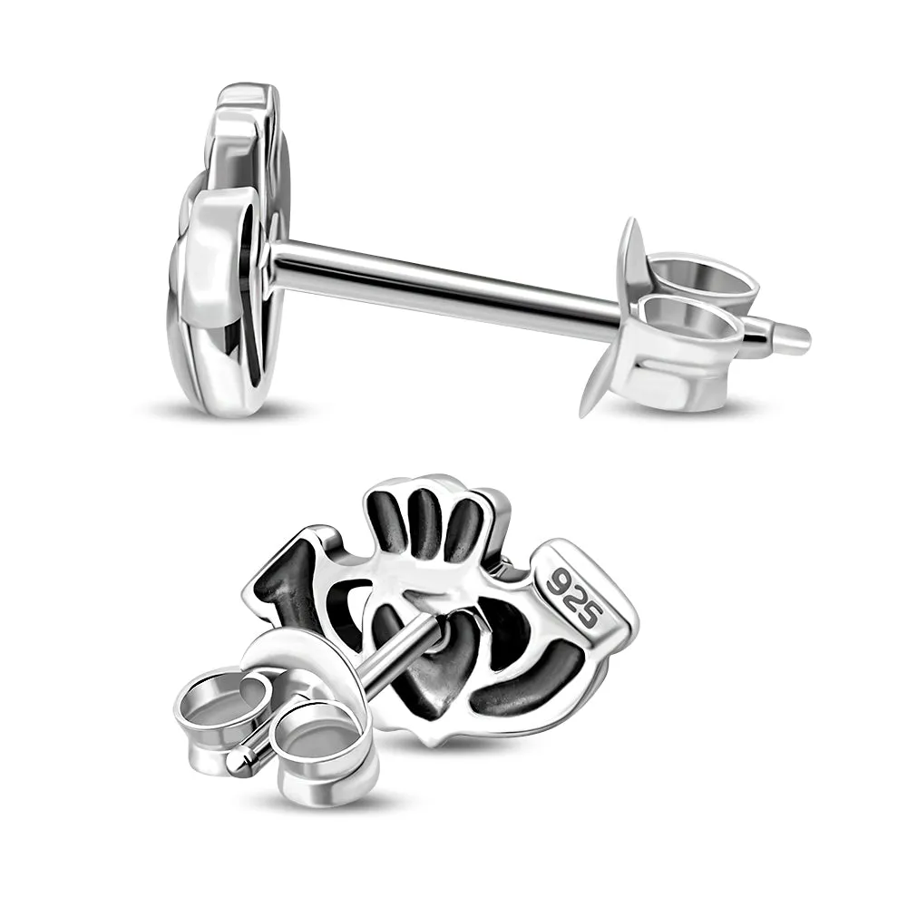 Claddagh Stud Plain Solid Silver Earrings