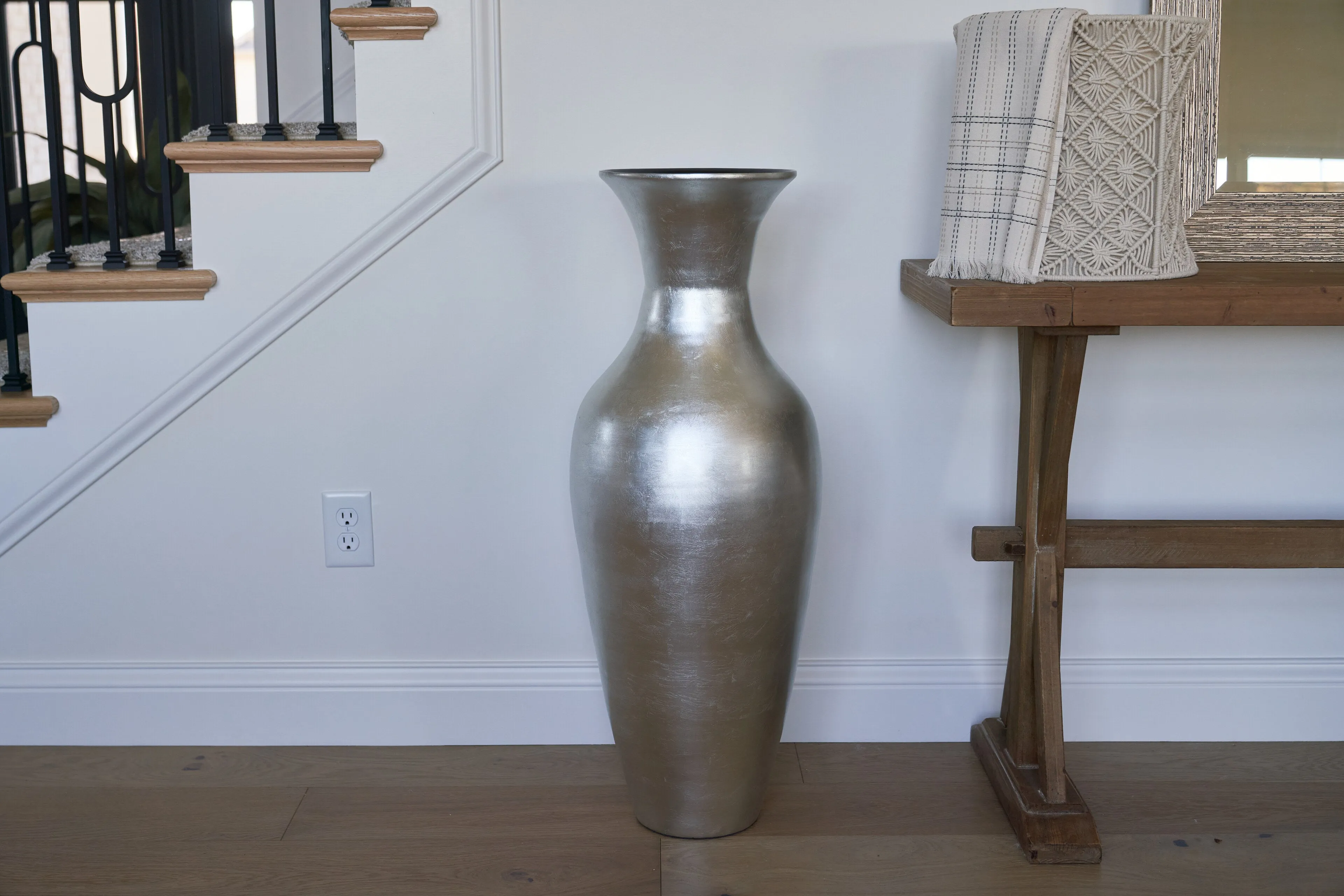 Classic Bamboo Floor Vase - Silver