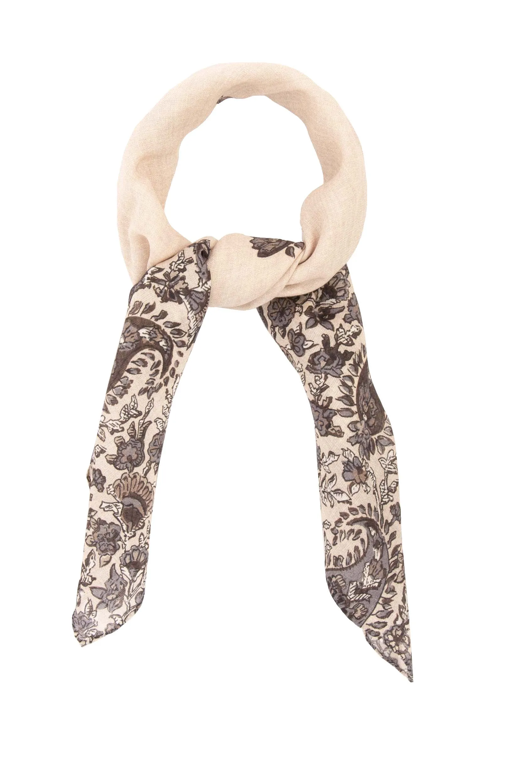 Cream White Pure Italian Wool Floral Paisley neckerchief