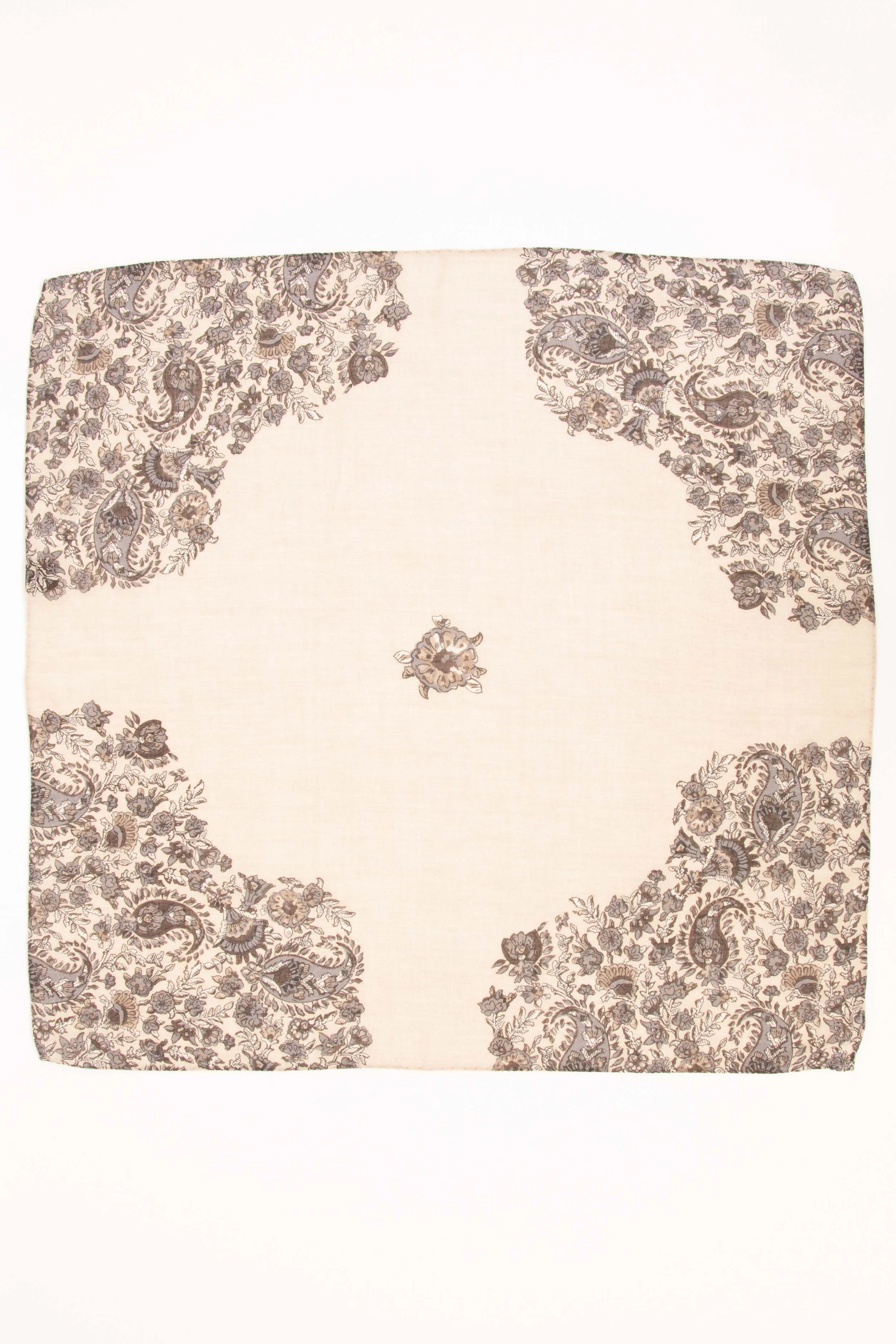 Cream White Pure Italian Wool Floral Paisley neckerchief