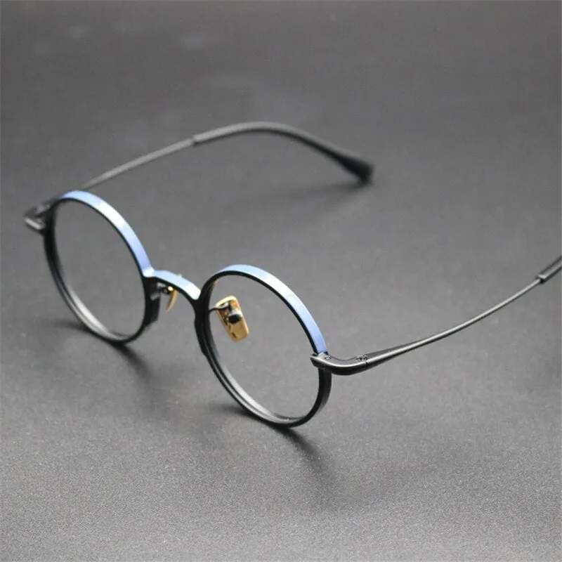 Cubojue Unisex Full Rim 44mm Round Titanium Anti Blue Reading Glasses