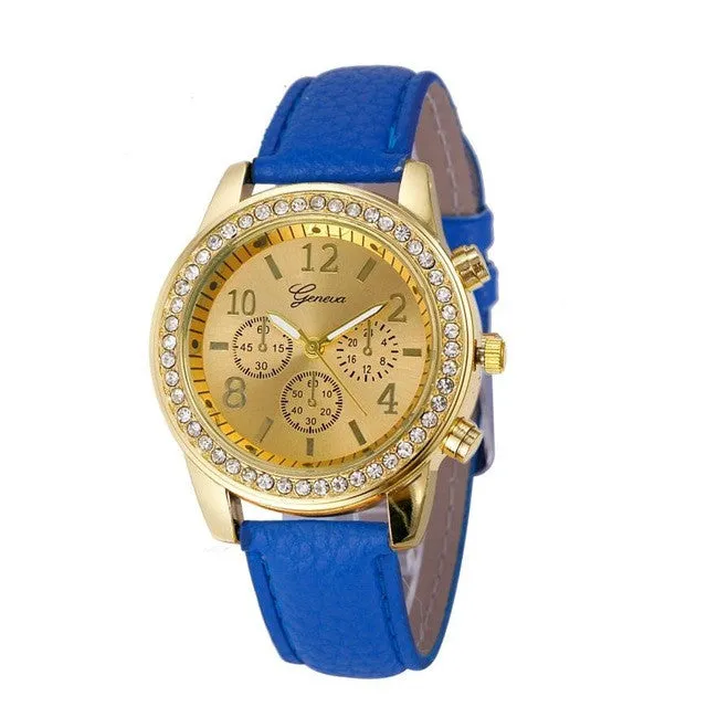 D6li Faux Chronograph Quartz Classic Round Ladies Women Crystals Watch Feb22