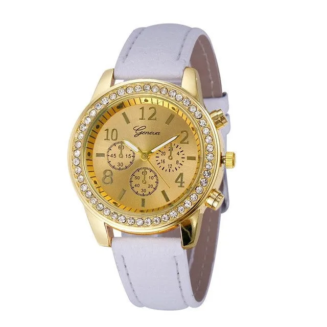 D6li Faux Chronograph Quartz Classic Round Ladies Women Crystals Watch Feb22