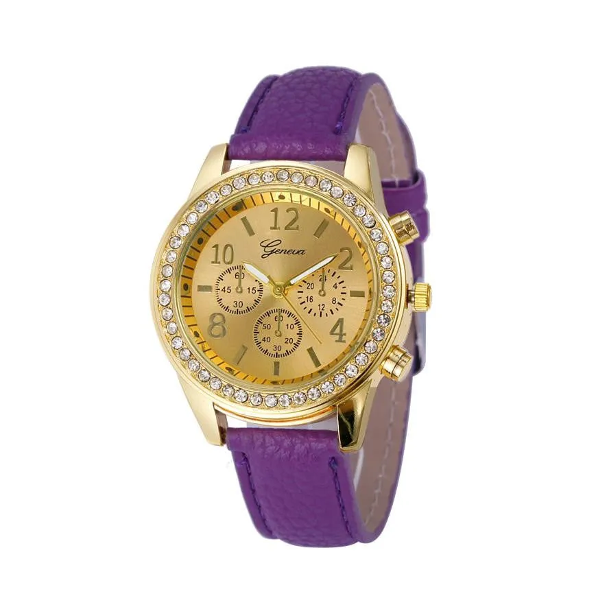 D6li Faux Chronograph Quartz Classic Round Ladies Women Crystals Watch Feb22