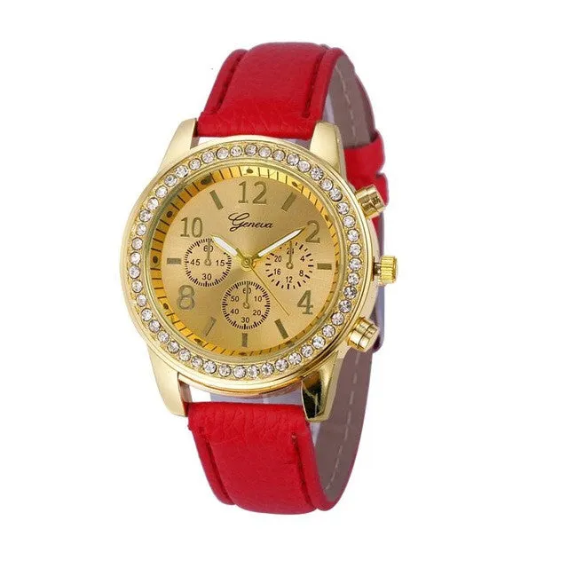 D6li Faux Chronograph Quartz Classic Round Ladies Women Crystals Watch Feb22