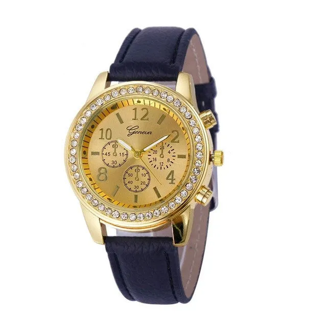 D6li Faux Chronograph Quartz Classic Round Ladies Women Crystals Watch Feb22