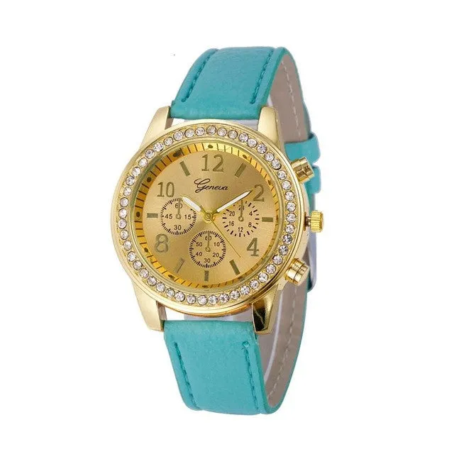 D6li Faux Chronograph Quartz Classic Round Ladies Women Crystals Watch Feb22