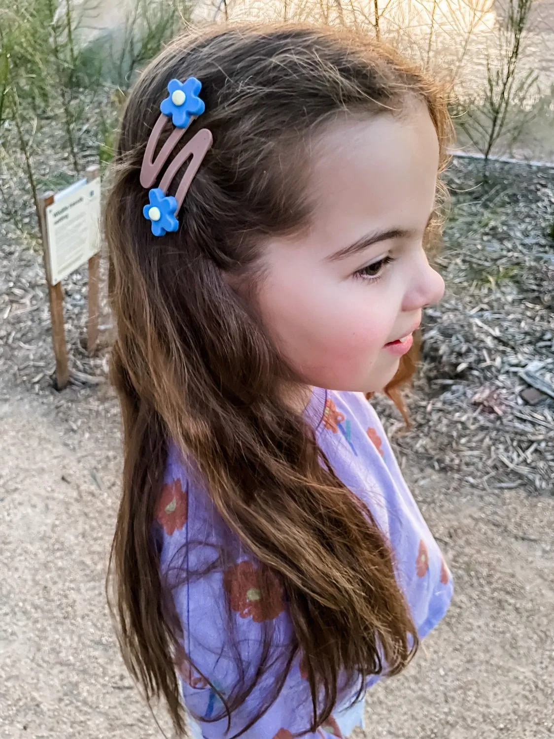 Daisy Hair Clip Blue and Tan