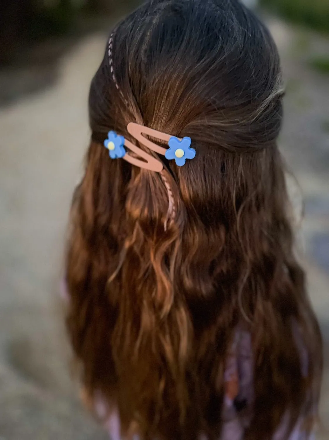 Daisy Hair Clip Blue and Tan