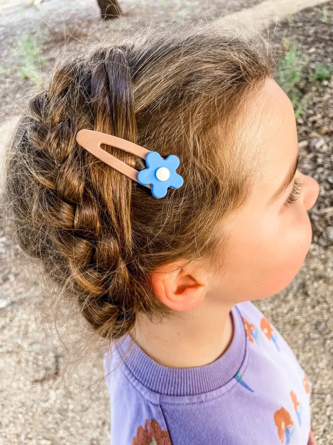 Daisy Hair Clip Blue and Tan