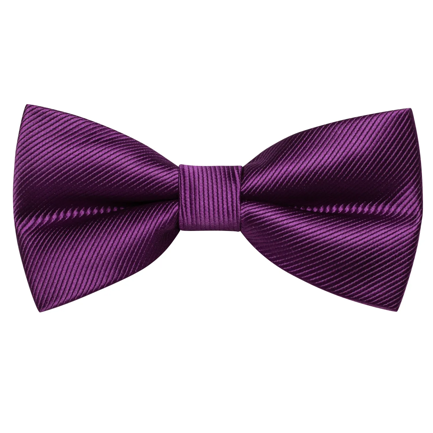 Dark Purple Striped Pre-tied Bow Tie Hanky Cufflinks Set