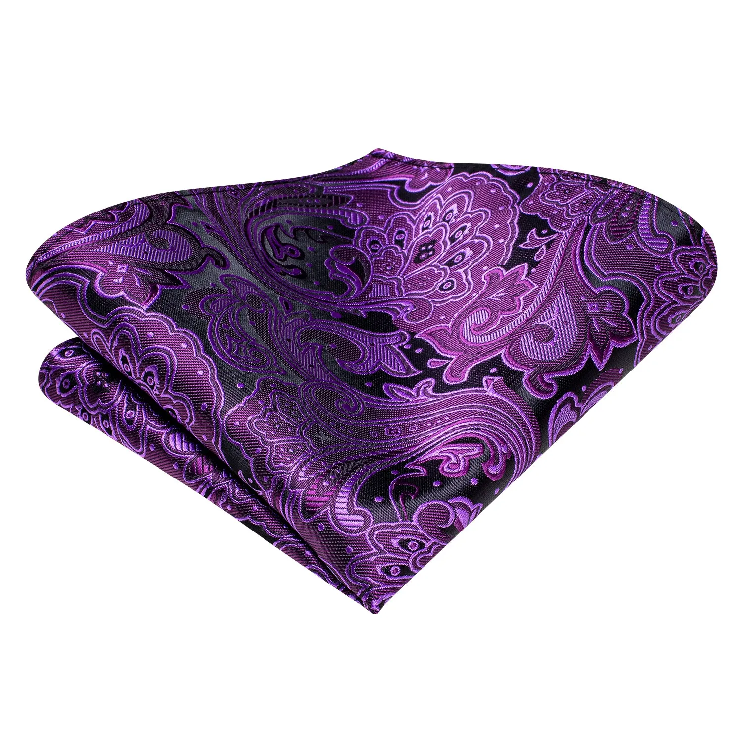 Deep Purple Black Paisley Silk Self-tied Bow Tie Pocket Square Cufflinks Set