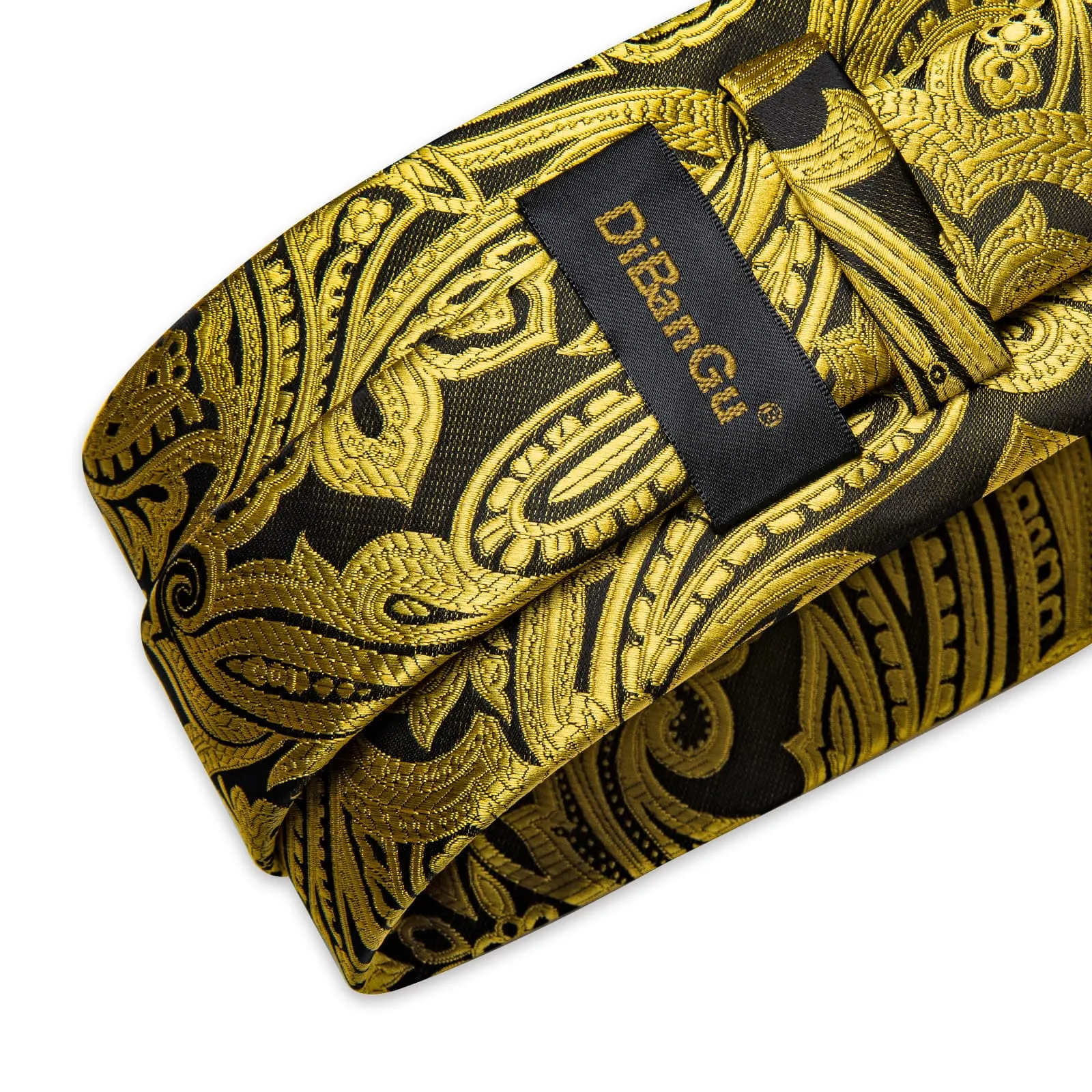 DiBanGu Copper Gold Paisley Silk Mens Tie Pocket Square Cufflinks Set