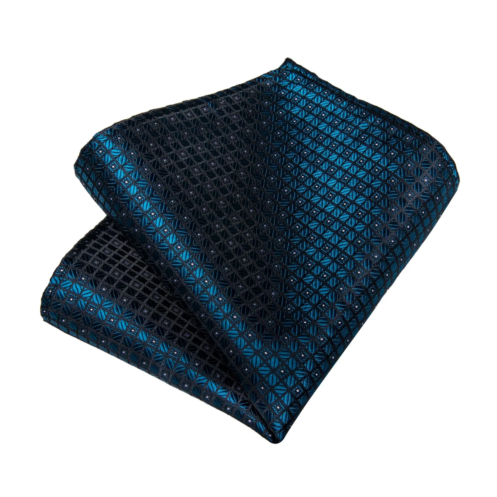 DiBanGu Dress Tie Dark Cyan Plaid Men's Silk Tie Pocket Square Cufflinks Set