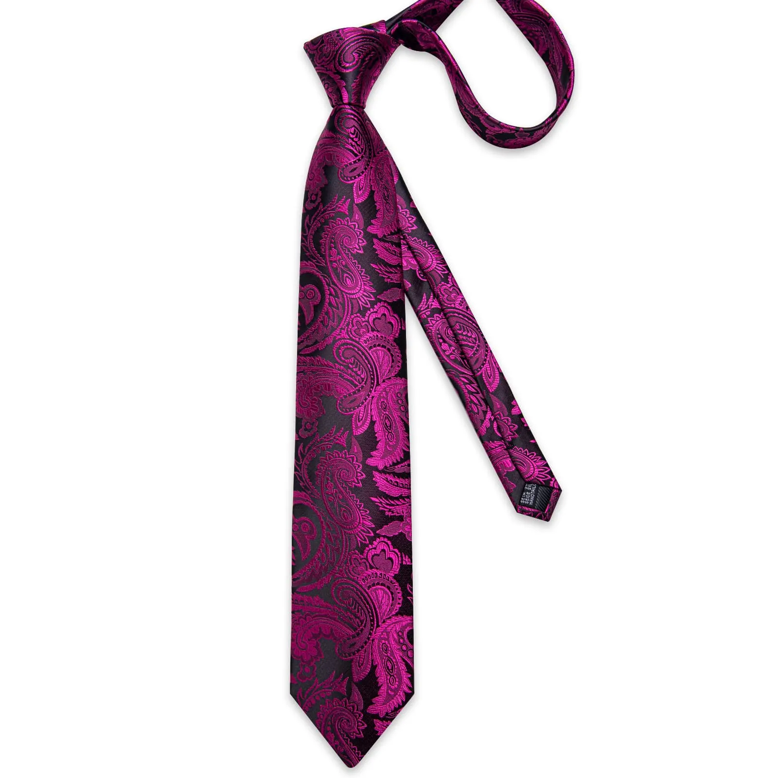 DiBanGu Dress Tie Deep Purple Black Paisley Mens Silk Business Tie Handkerchief Cufflinks Set