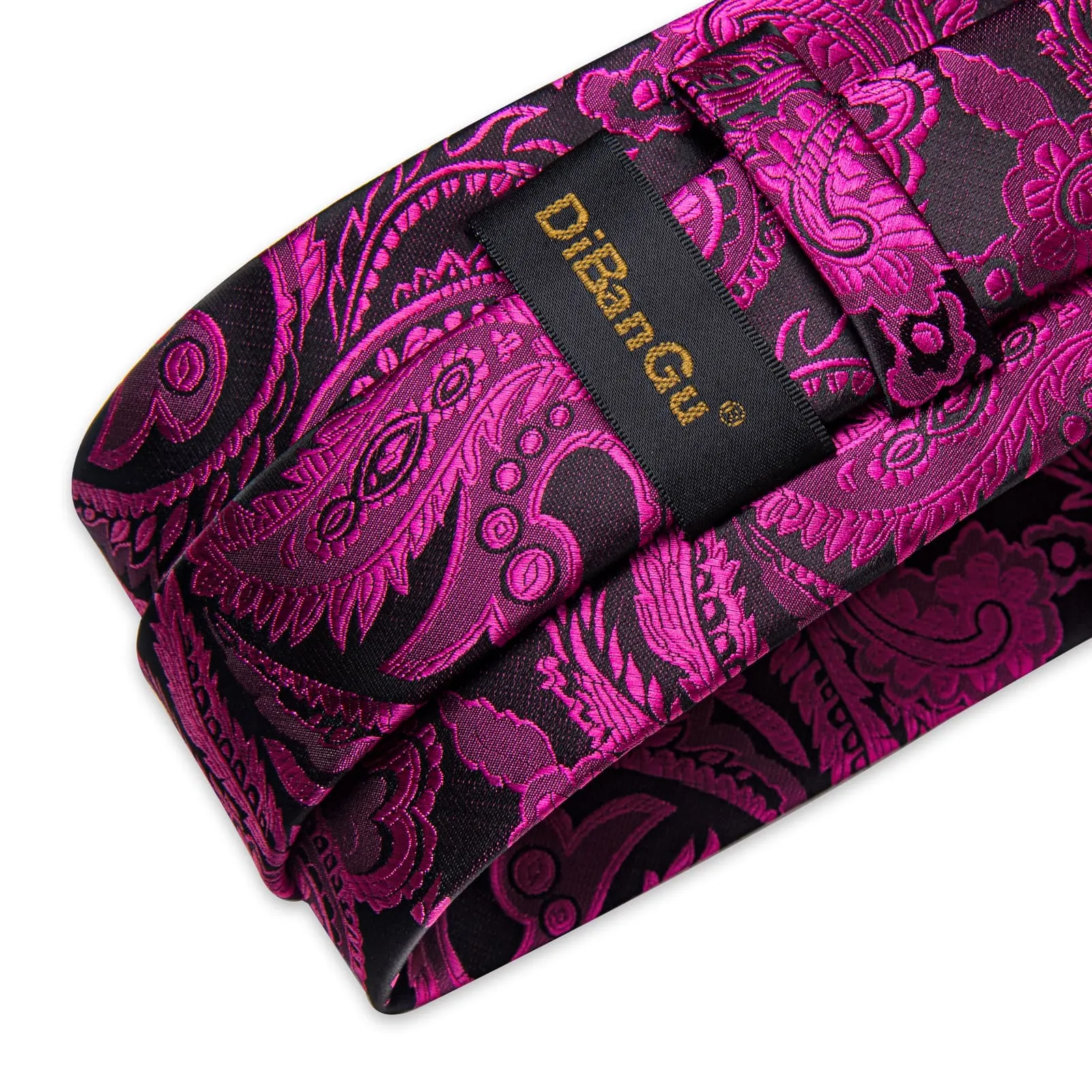 DiBanGu Dress Tie Deep Purple Black Paisley Mens Silk Business Tie Handkerchief Cufflinks Set