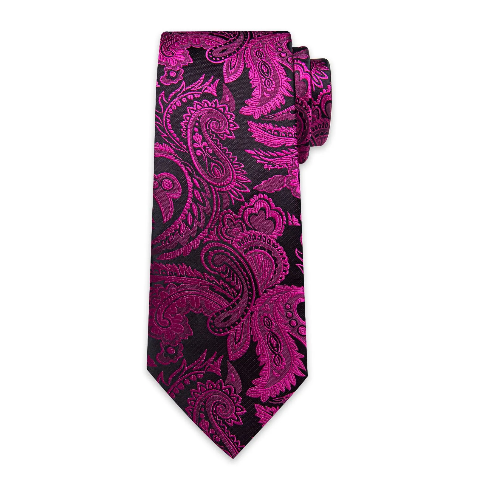 DiBanGu Dress Tie Deep Purple Black Paisley Mens Silk Business Tie Handkerchief Cufflinks Set