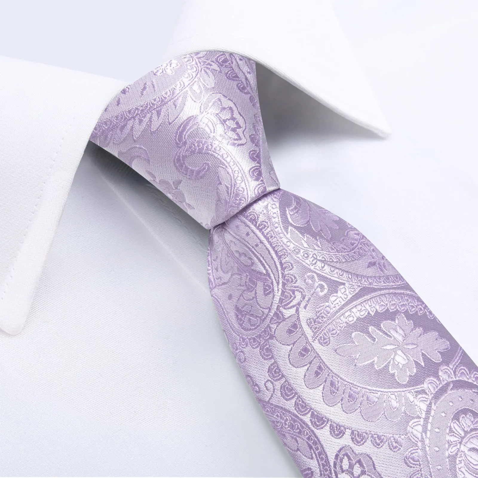 DiBanGu Dress Tie Lavender Purple Paisley Men's Silk Tie Hanky Cufflinks Set