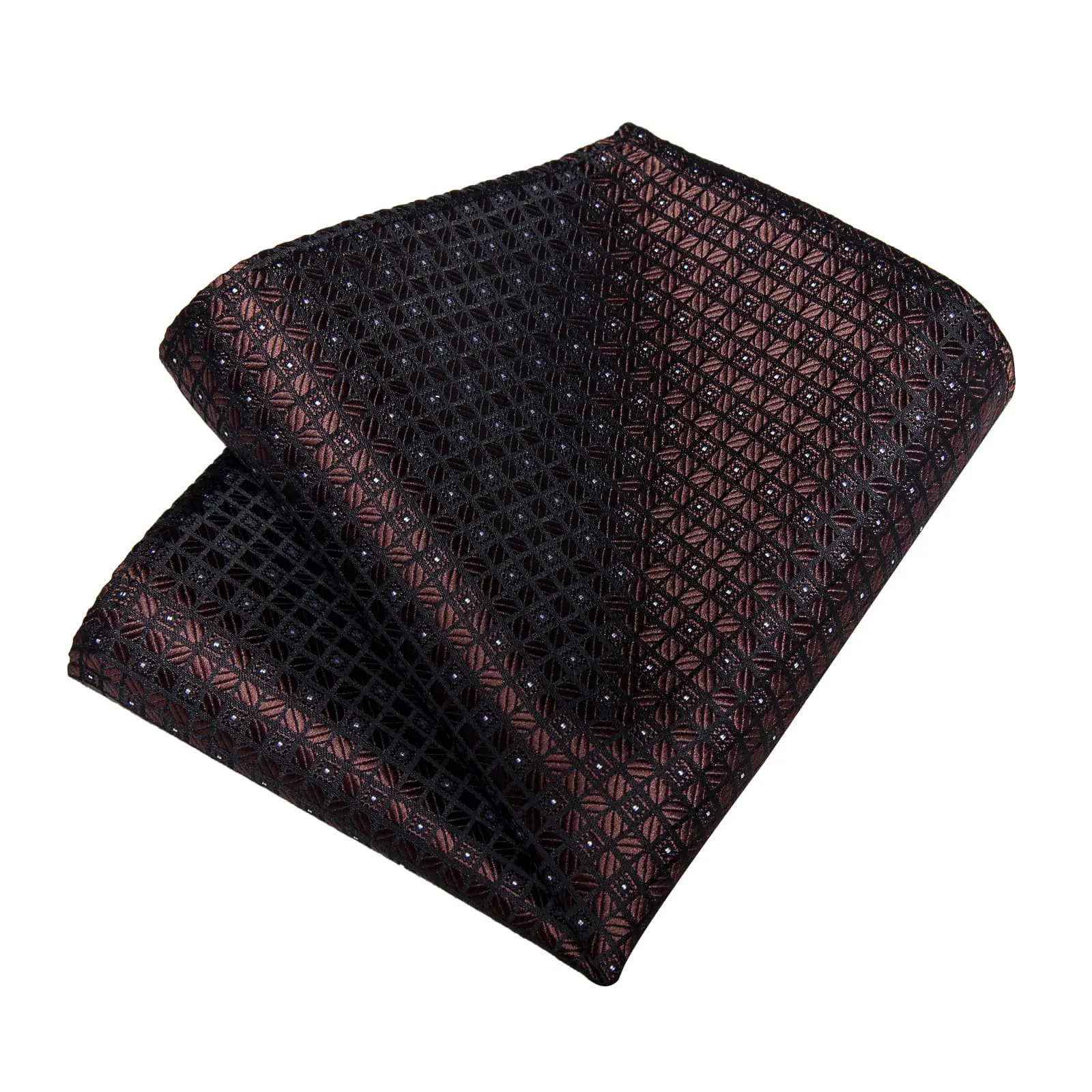 DiBanGu Dress Tie Pecan Brown Plaid Men's Silk Tie Pocket Square Cufflinks Set