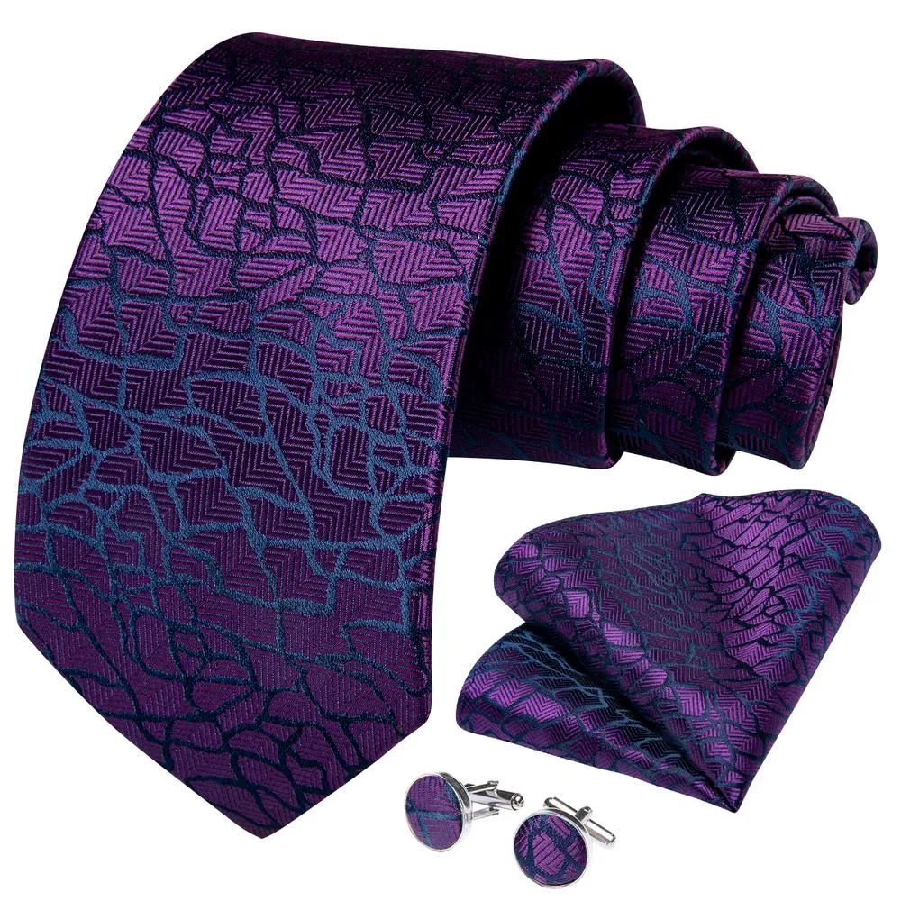 DiBanGu Silk Tie Purple Novelty Mens Tie Pocket Square Cufflinks Set Luxury