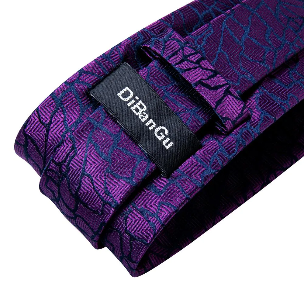 DiBanGu Silk Tie Purple Novelty Mens Tie Pocket Square Cufflinks Set Luxury